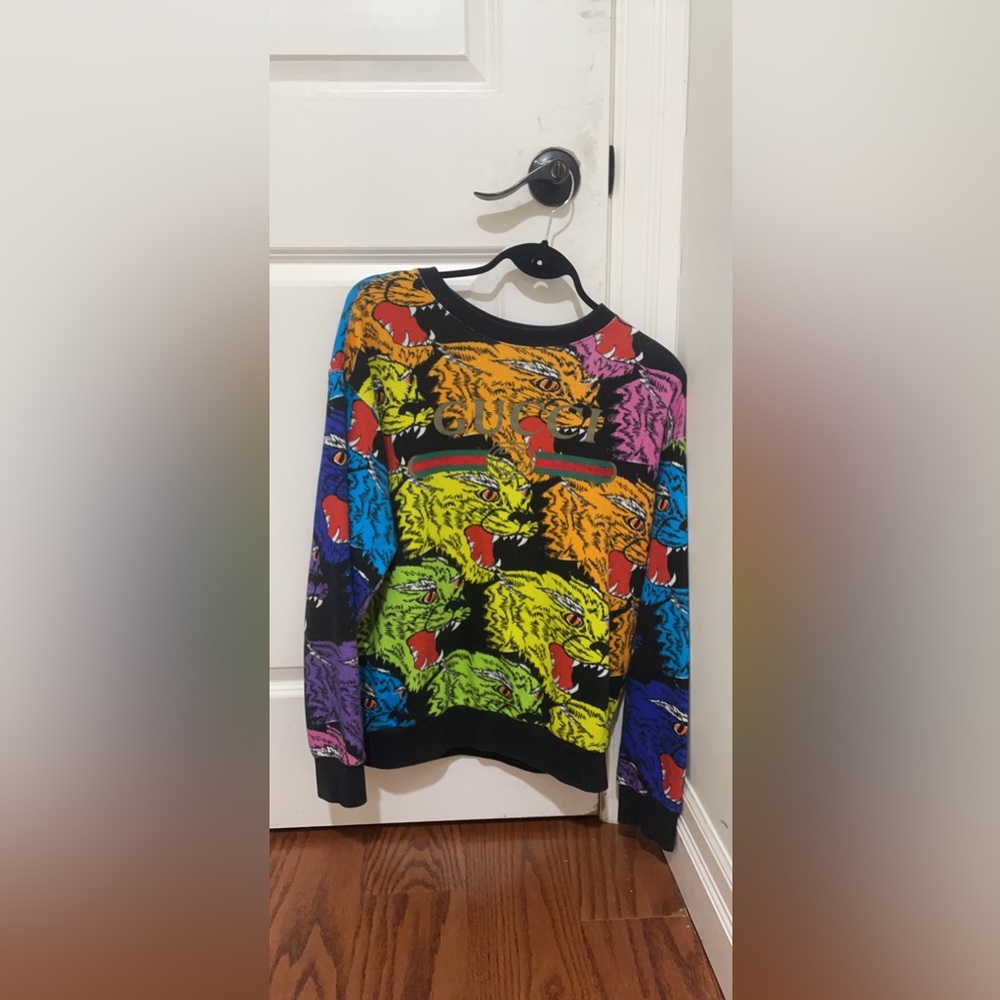 multicolor angry panther heavy felted cotton oversized sweatshirt in rainbow